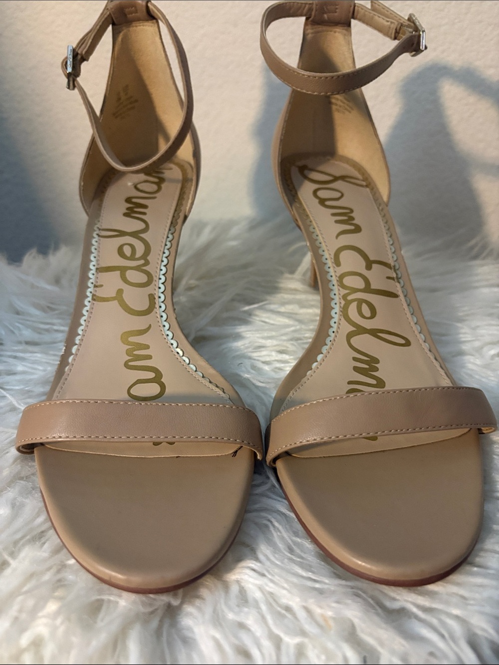 Sam Edelman Beige Ankle-Strap Leather Sandals